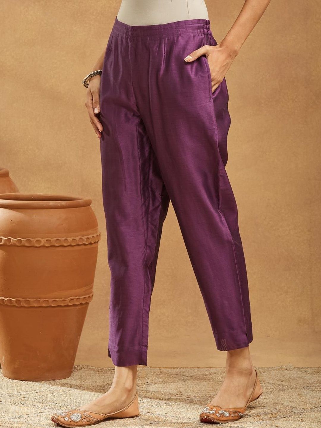 Fabindia Women Mid-Rise Easy Wash Regular Fit Ethnic Trousers-image-0