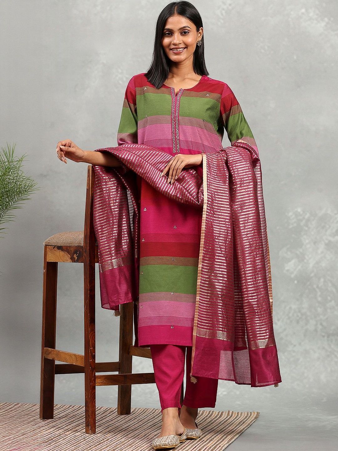 Rangriti Women Striped Kurta with Trousers & Dupatta-picture-19