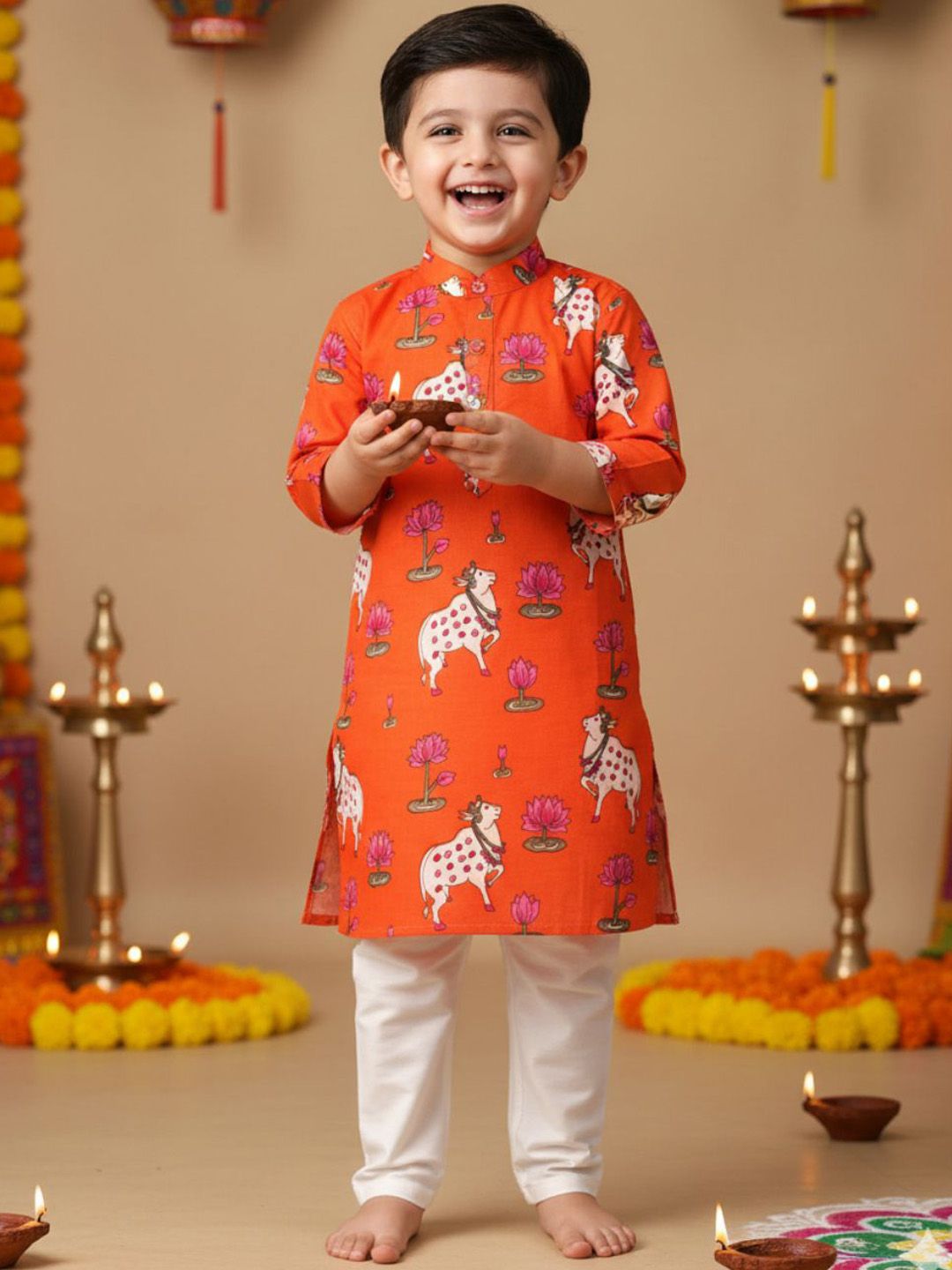 Sangria Boys Printed Pure Cotton Straight Kurta & Pyjama