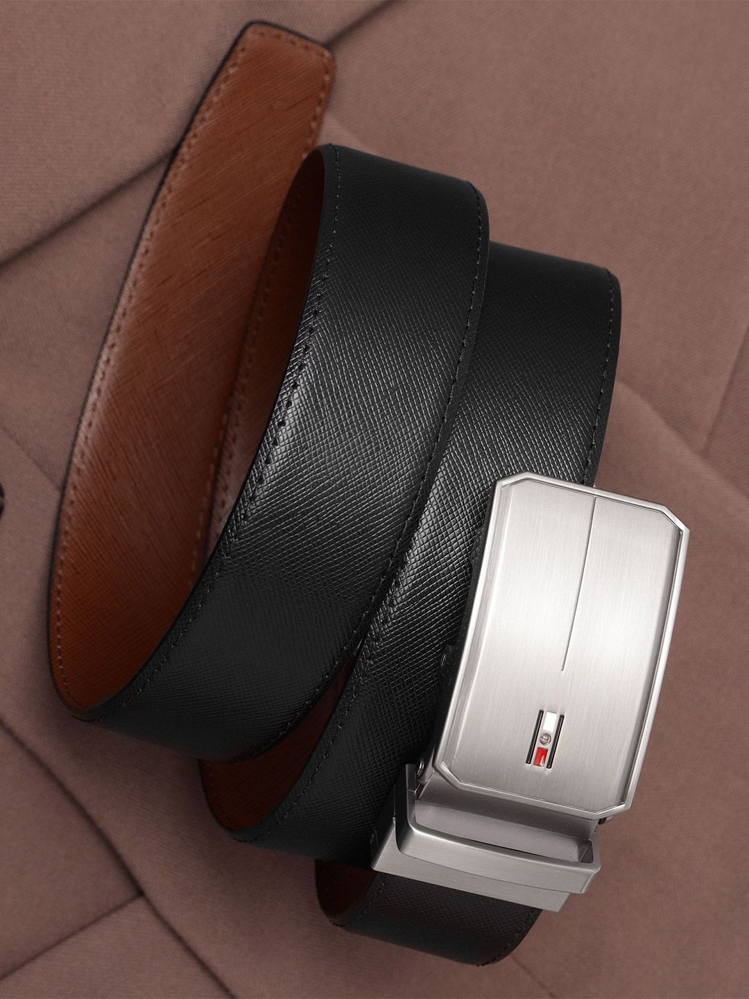 GIL Men Set Of 2 Textured Leather Reversible Belt-picture-41