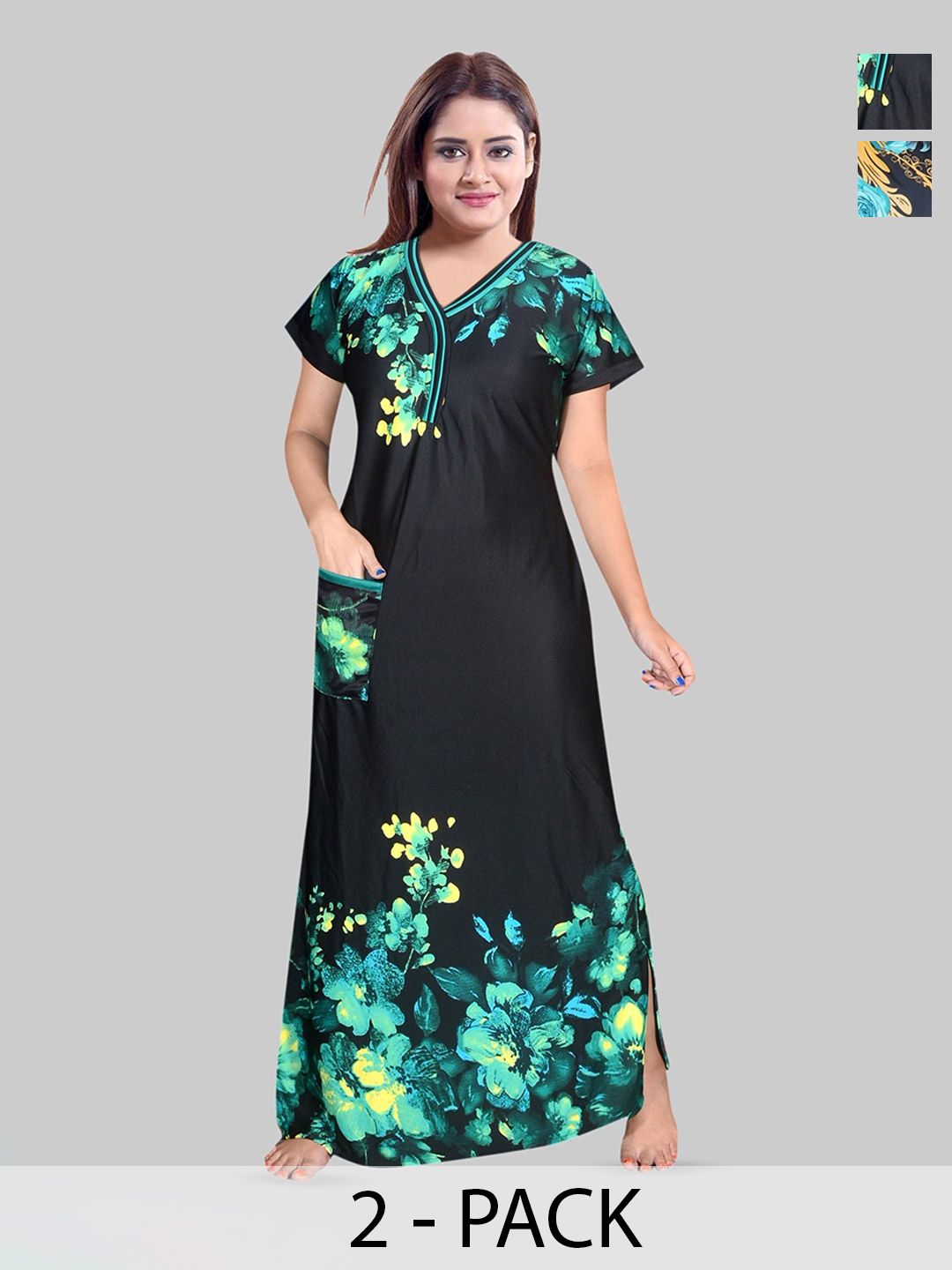 PURSA Women Pack of 2 Printed Maxi Nightdress-picture-17