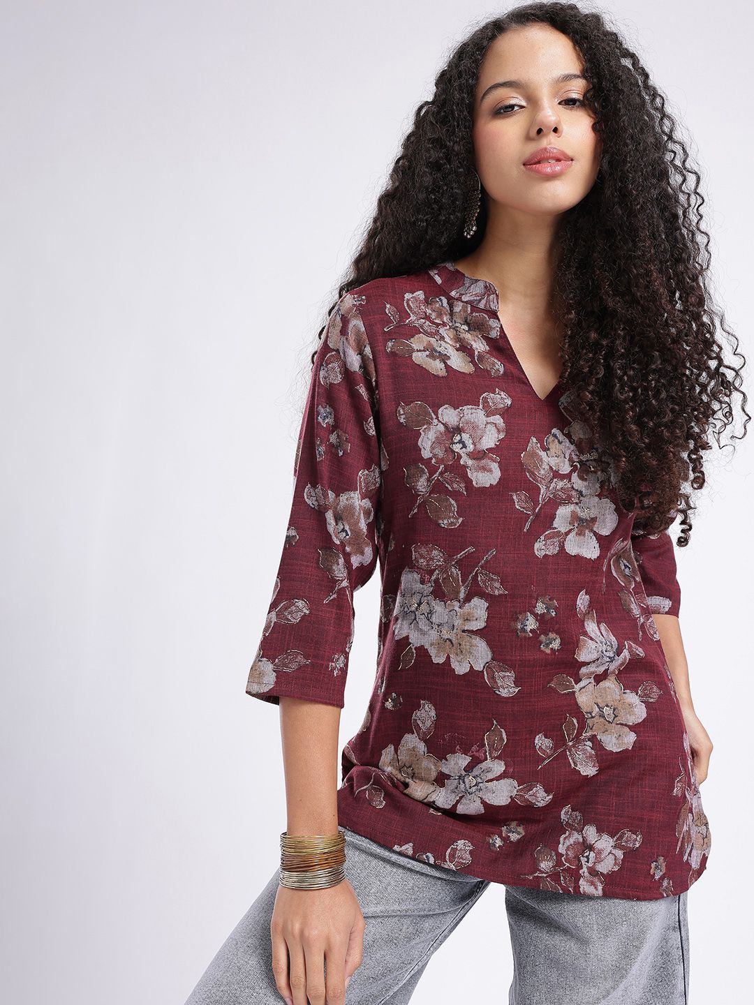 Anouk Rustic Floral Printed Mandarin Collar Straight Kurti-picture-25