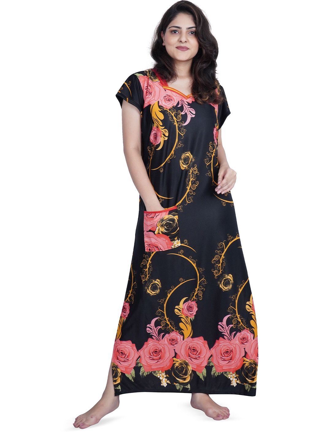 PURSA Women Multicolor Floral Printed Casual Maxi Nightdress-picture-30
