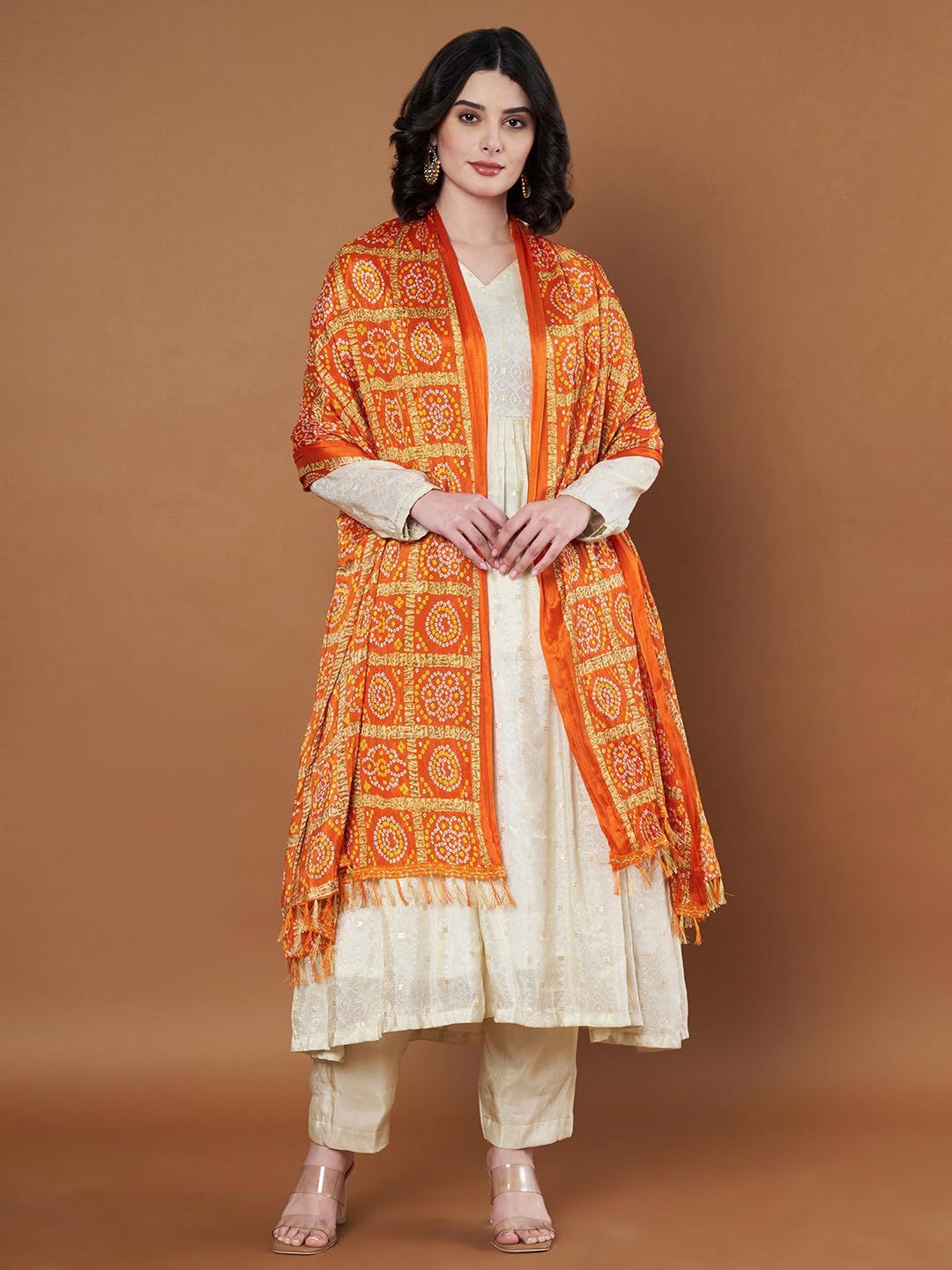 AKSHADEEP Bandhani Printed Dupatta With Tassels-picture-23