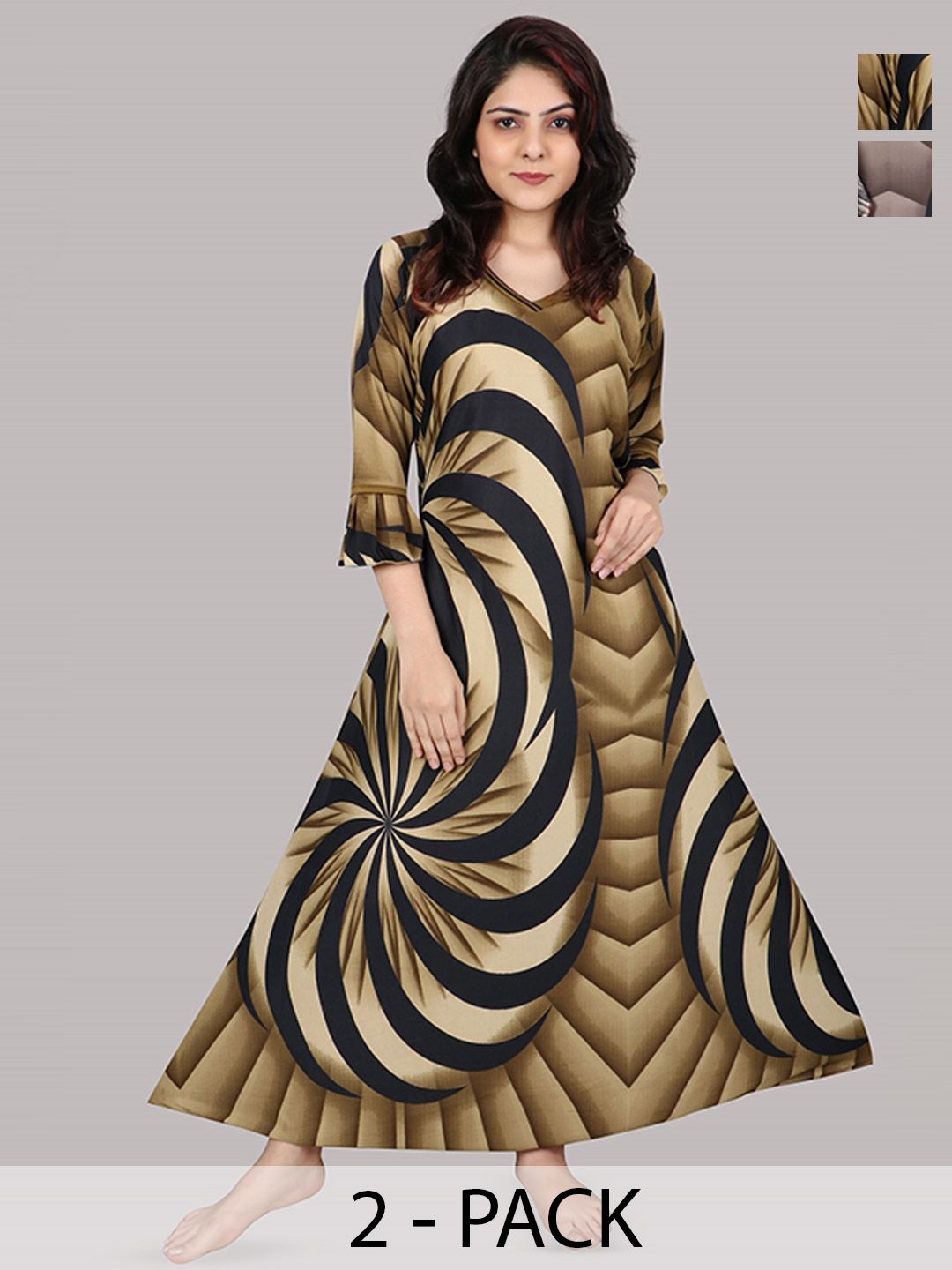 PURSA Pack of 2 Printed Maxi Nightdress-picture-21