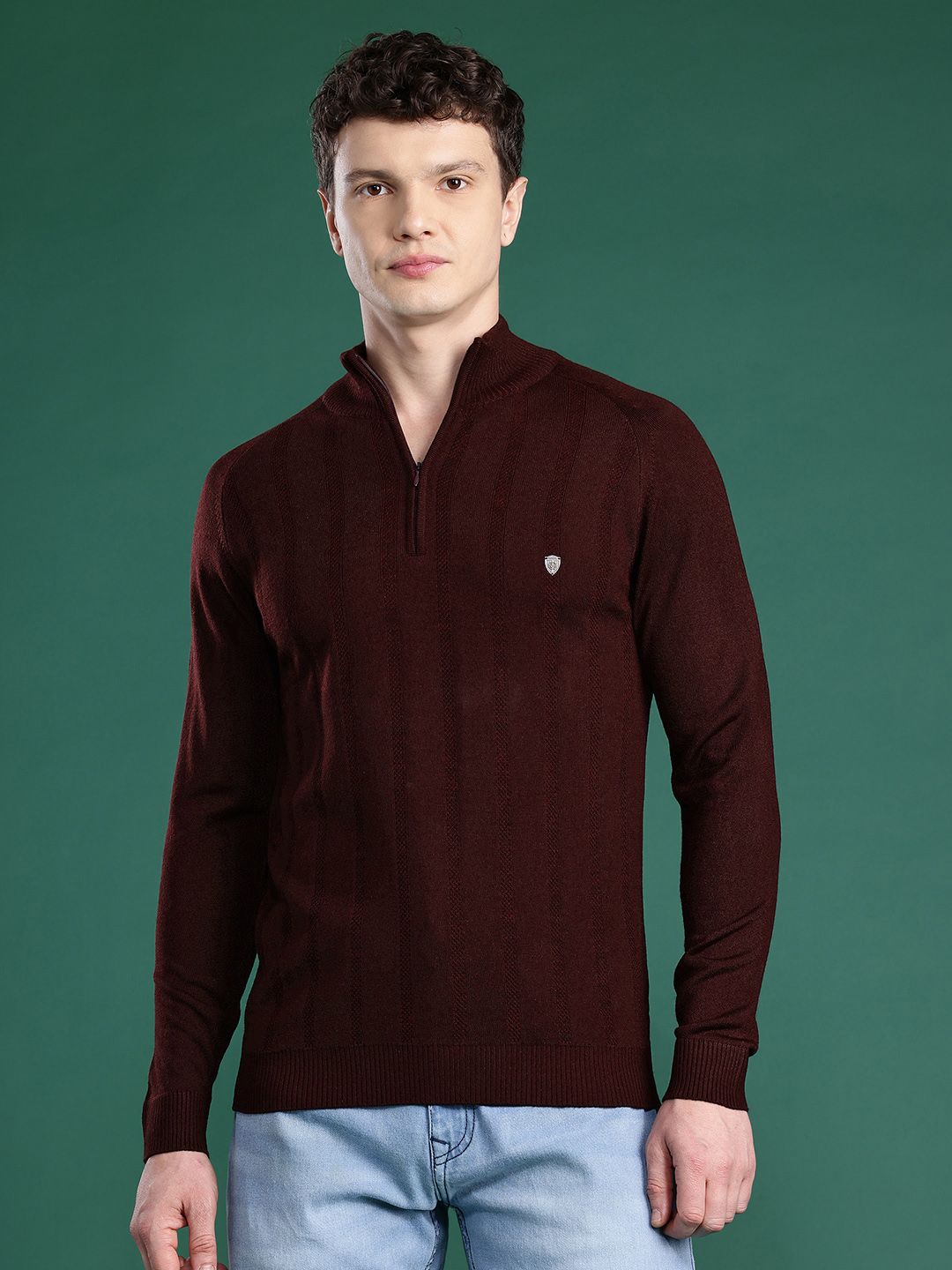 Cayman Men High Neck Half Zipper Ribbed Woollen Sweaters-picture-11
