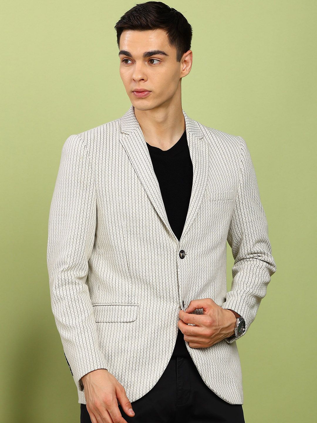 Mast & Harbour Self Design Notched Lapel Slim-Fit Single-Breasted Long Sleeves Blazer-picture-19