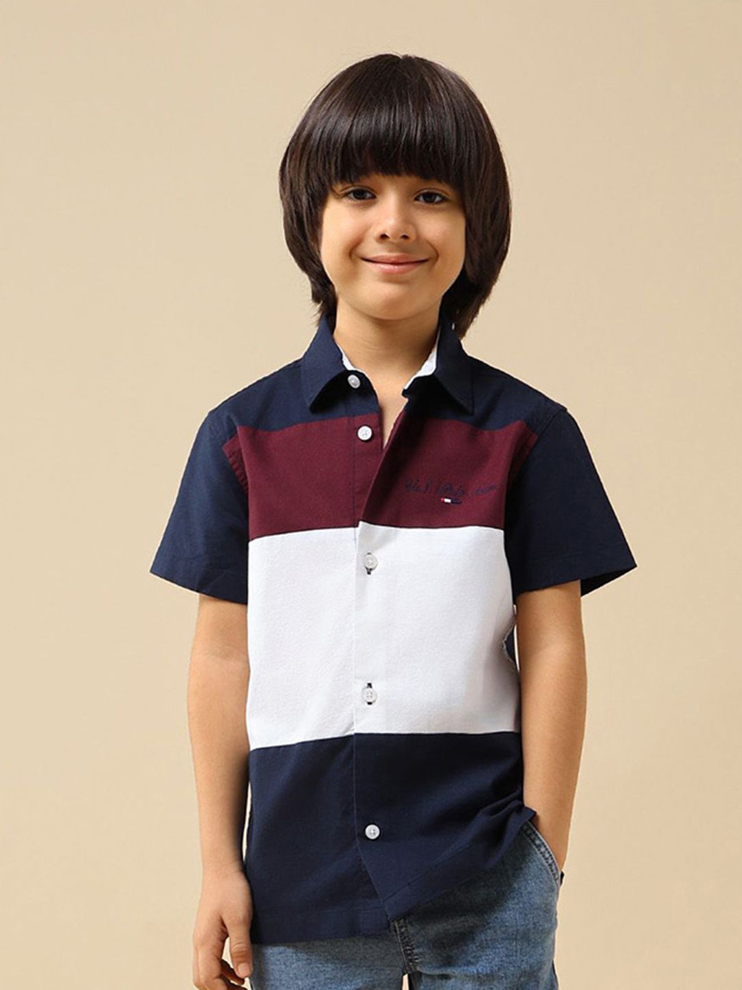 U.S. Polo Assn. Kids Boys Colourblocked Spread Collar Cotton Casual Shirt-picture-54