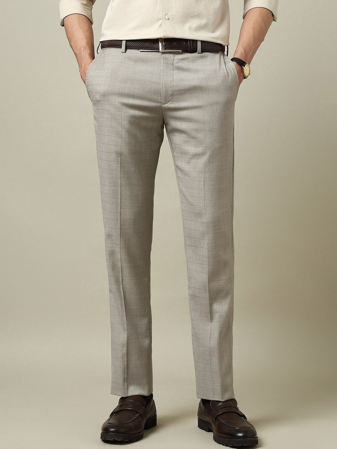 Arrow Men Checked Regular Fit Mid-Rise Trousers-picture-30