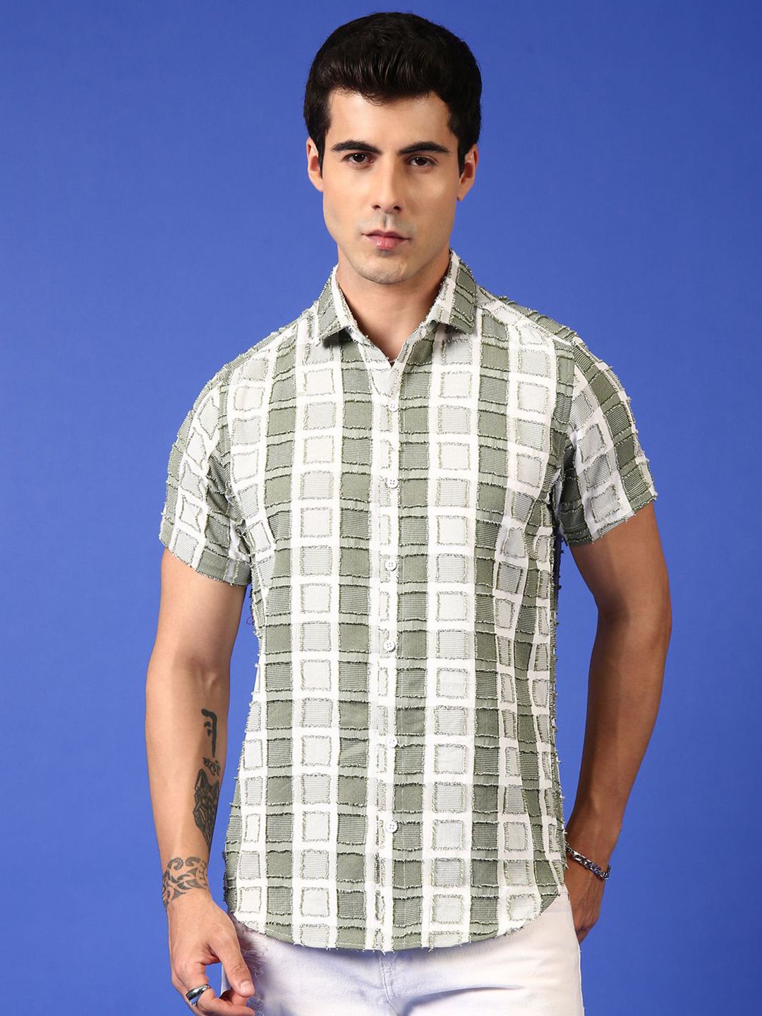 THE BEETEL HOUSE Men Relaxed Fit Textured Spread Collar Cotton Casual Shirt-picture-32