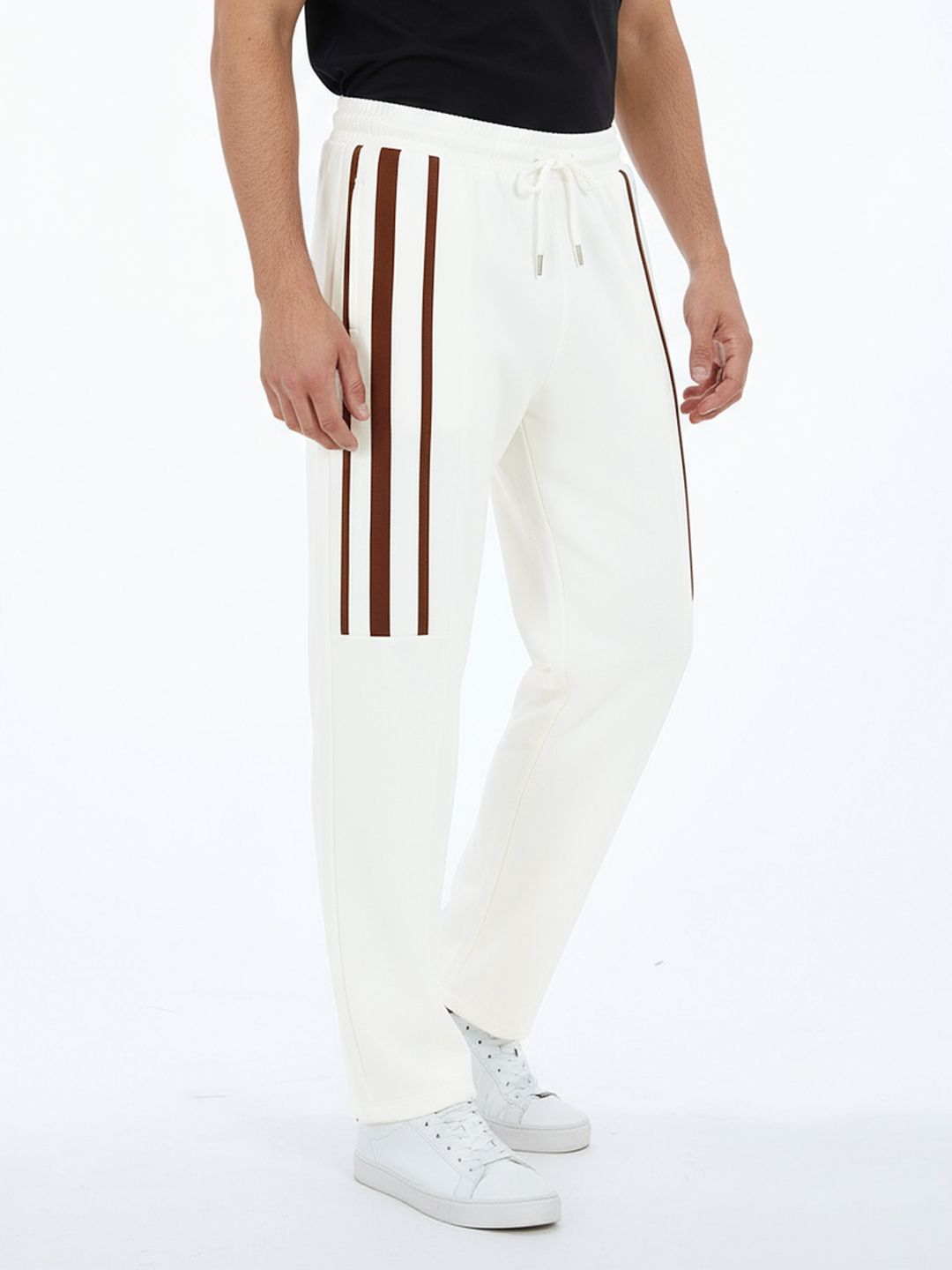 glitchez Men Paneled Side Striped Baggy Fit Track Pants-image-11