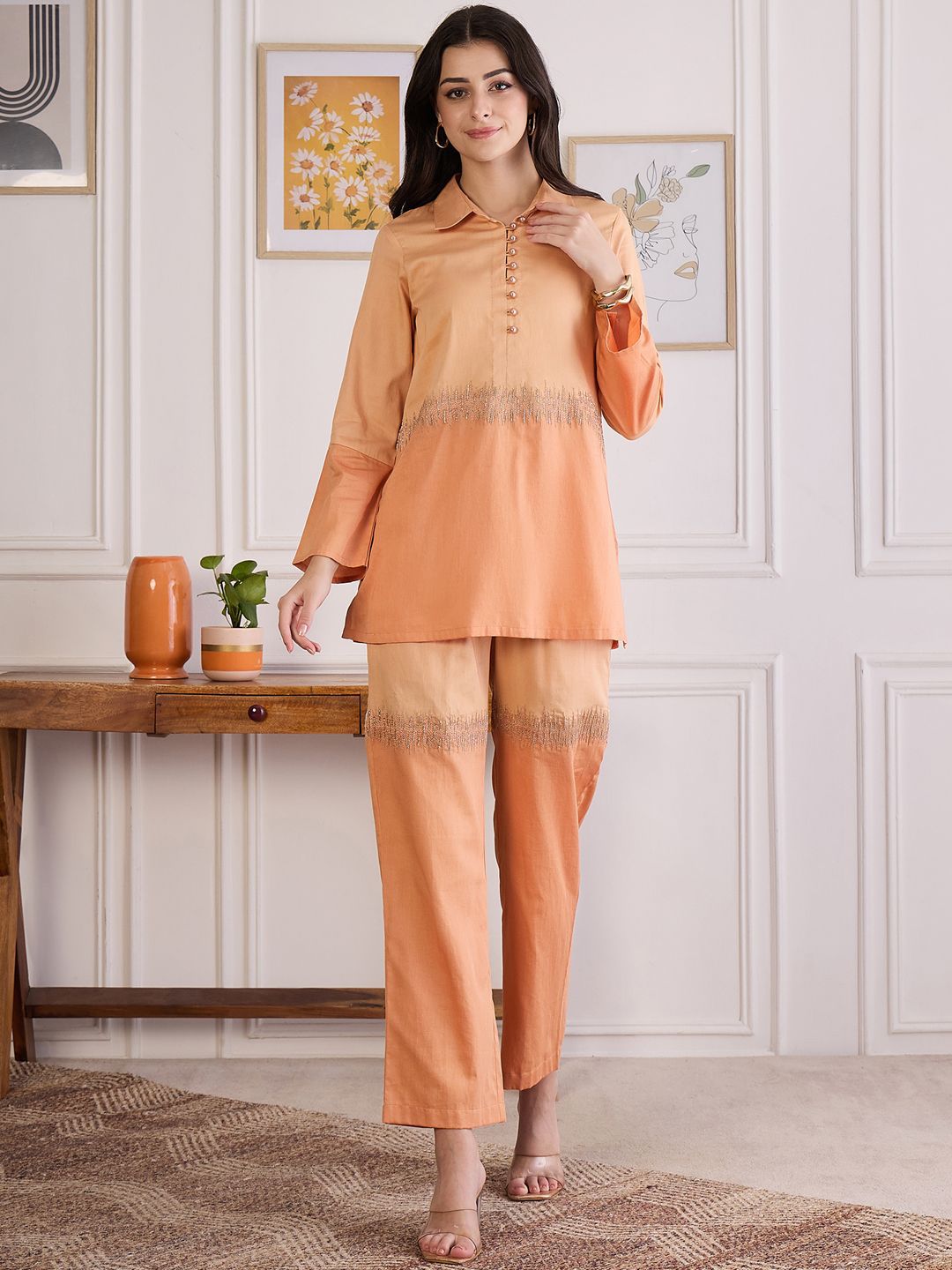 First Resort by Ramola Bachchan Embroidered Top With Trousers Co-Ords-picture-38