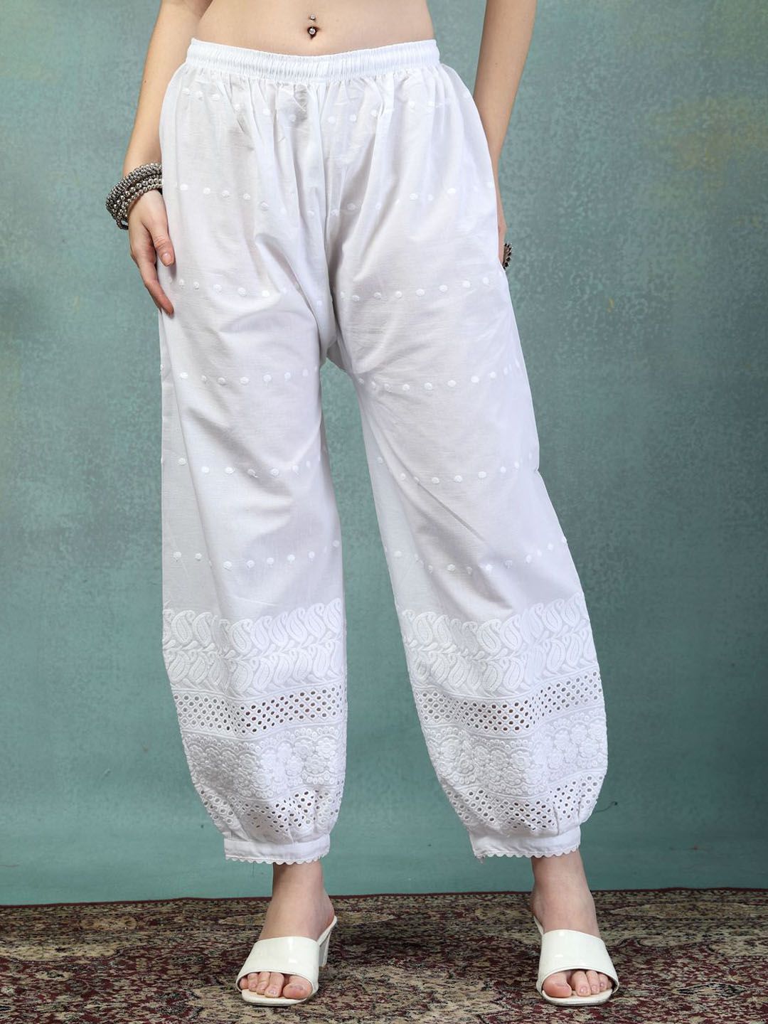 Clora Creation Women Embroidered Chikankari Loose Fit Cotton Salwar-picture-33