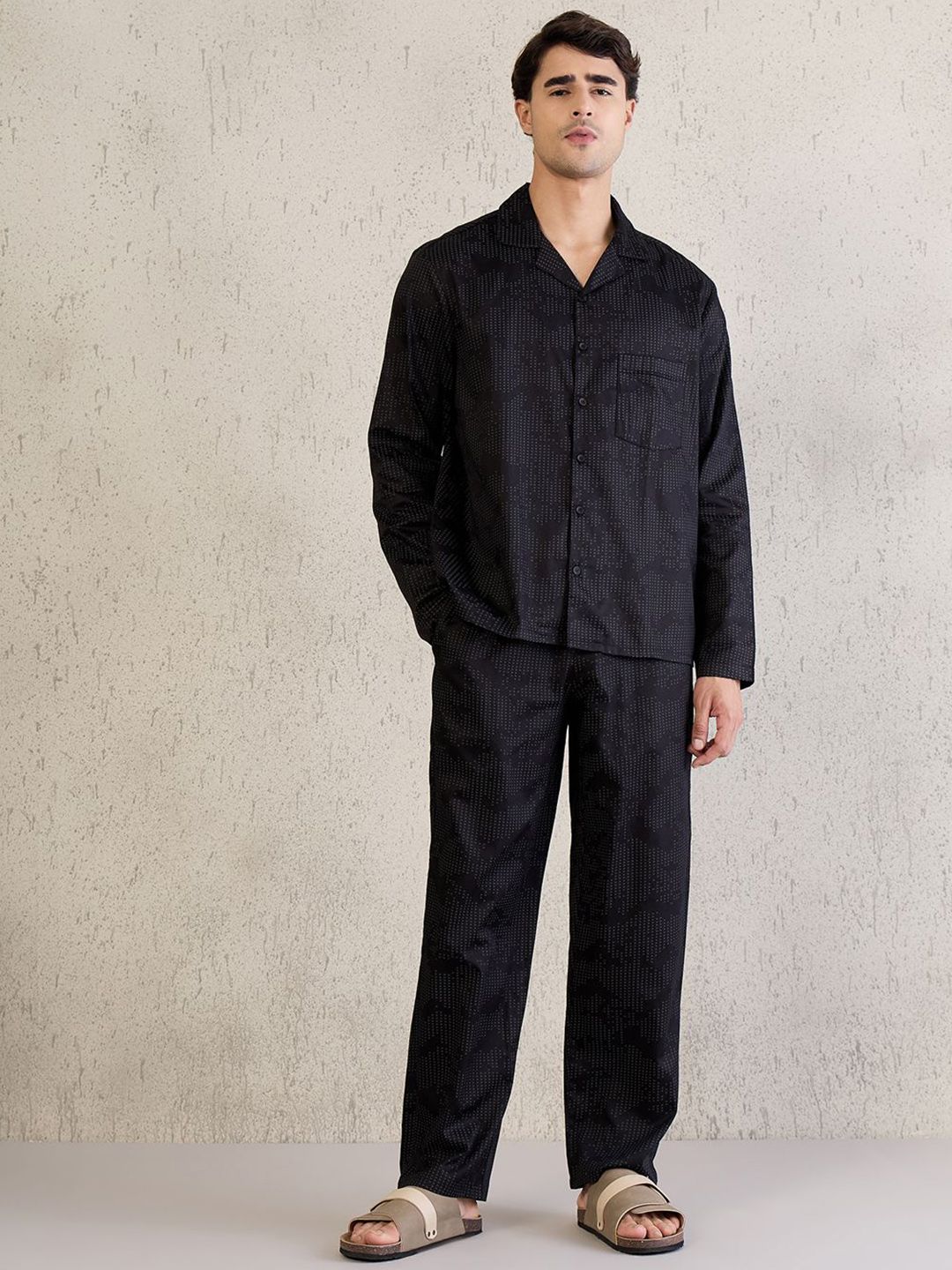 Sweet Dreams Men Printed Lapel Collar Pure Cotton Night Suits-picture-21
