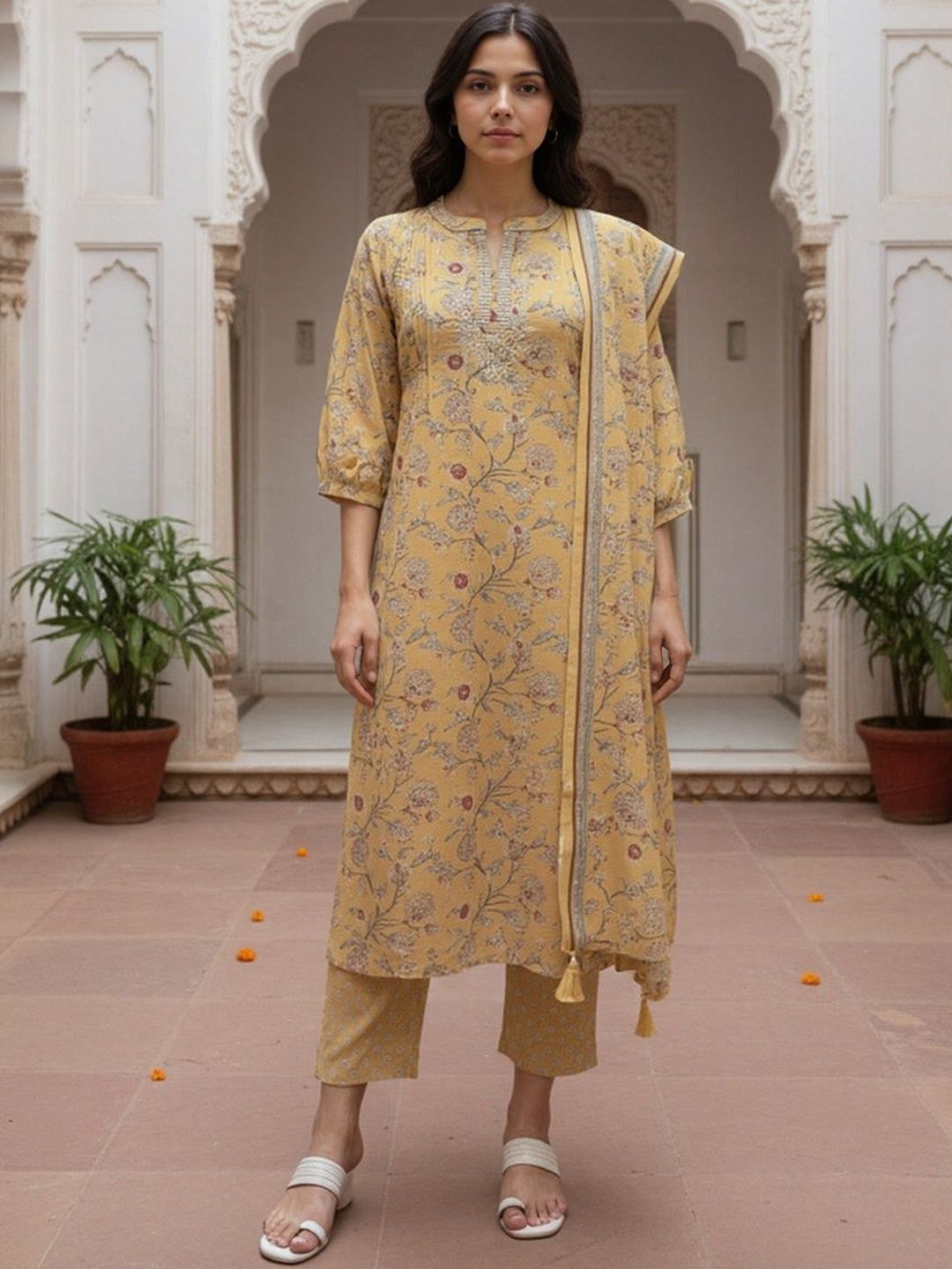 Rangita Floral Printed Round Neck Thread Work Straight Kurta With Trousers & Dupatta-picture-18