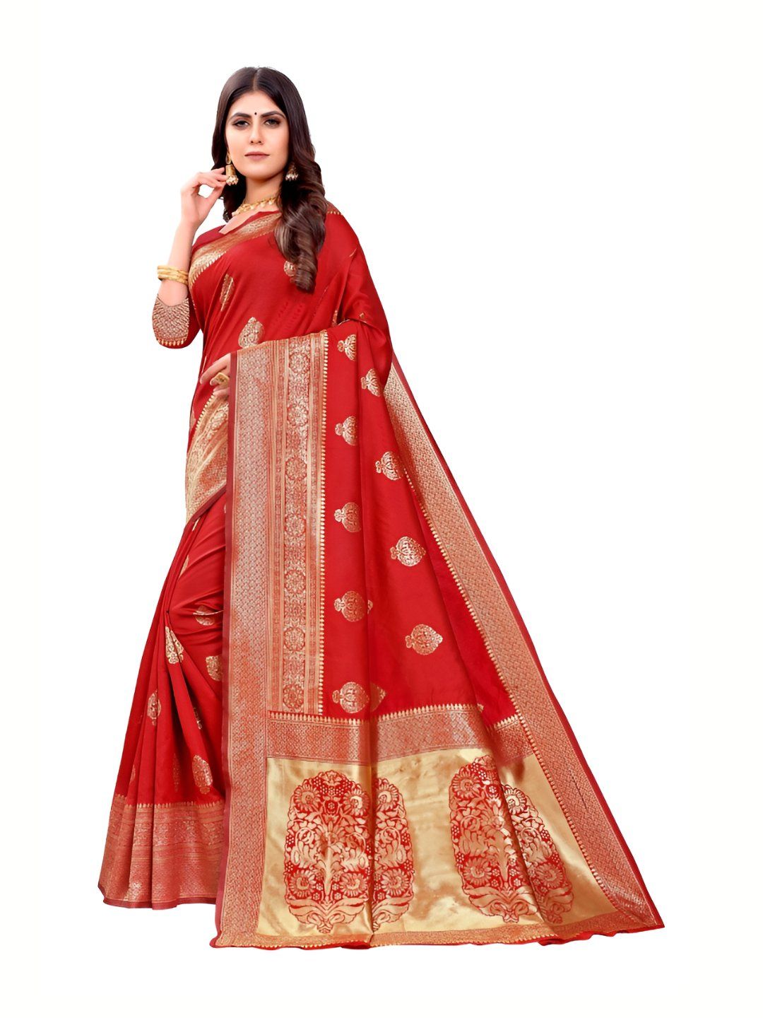 Aagrahi fashion Ethnic Motifs Woven Design Zari Kanjeevaram Saree With Unstitched Blouse-picture-19