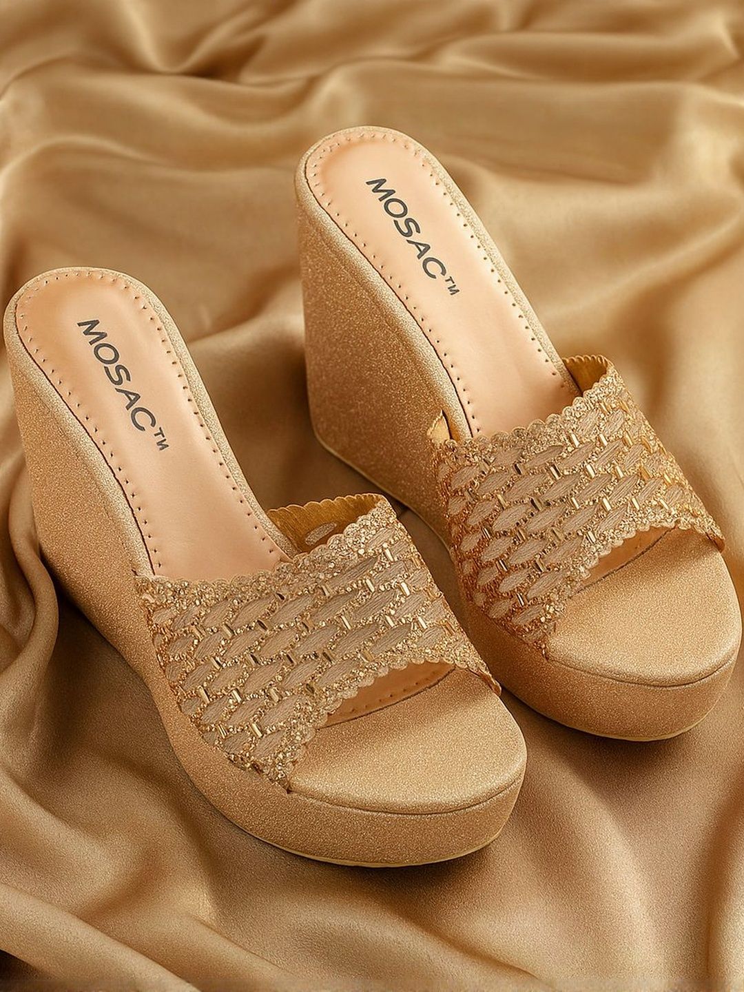 MOSAC Women Gold Embellished Platform Heels-picture-25