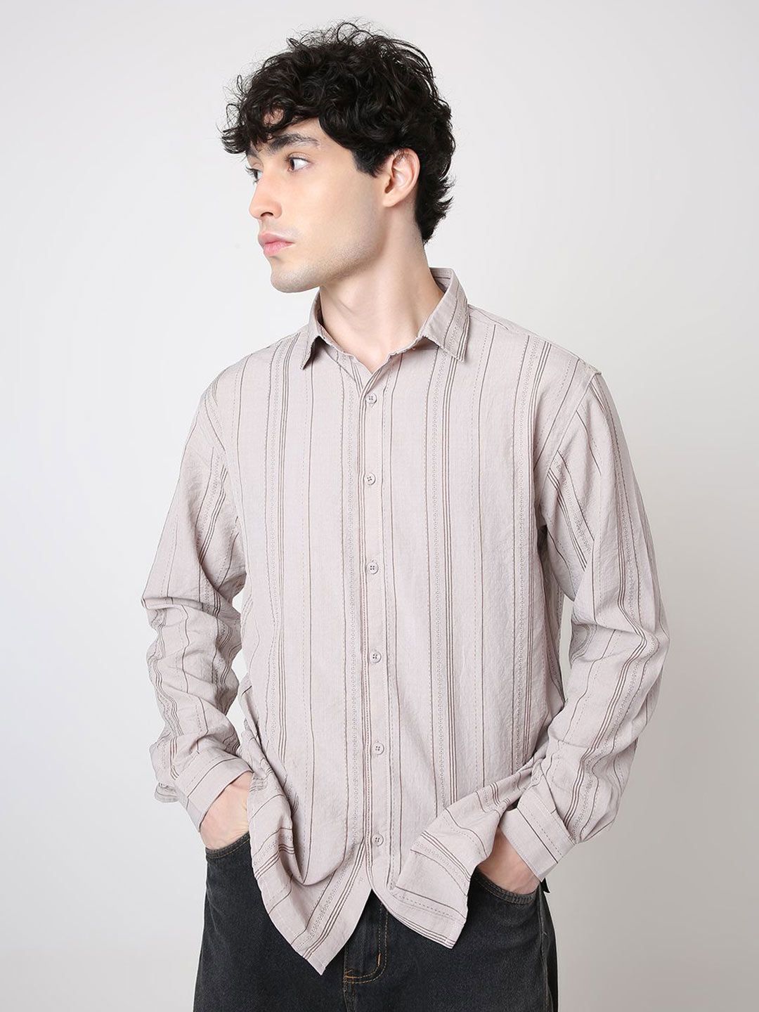 Blnk Men Relaxed Fit Vertical Striped Spread Collar Casual Shirt-picture-11