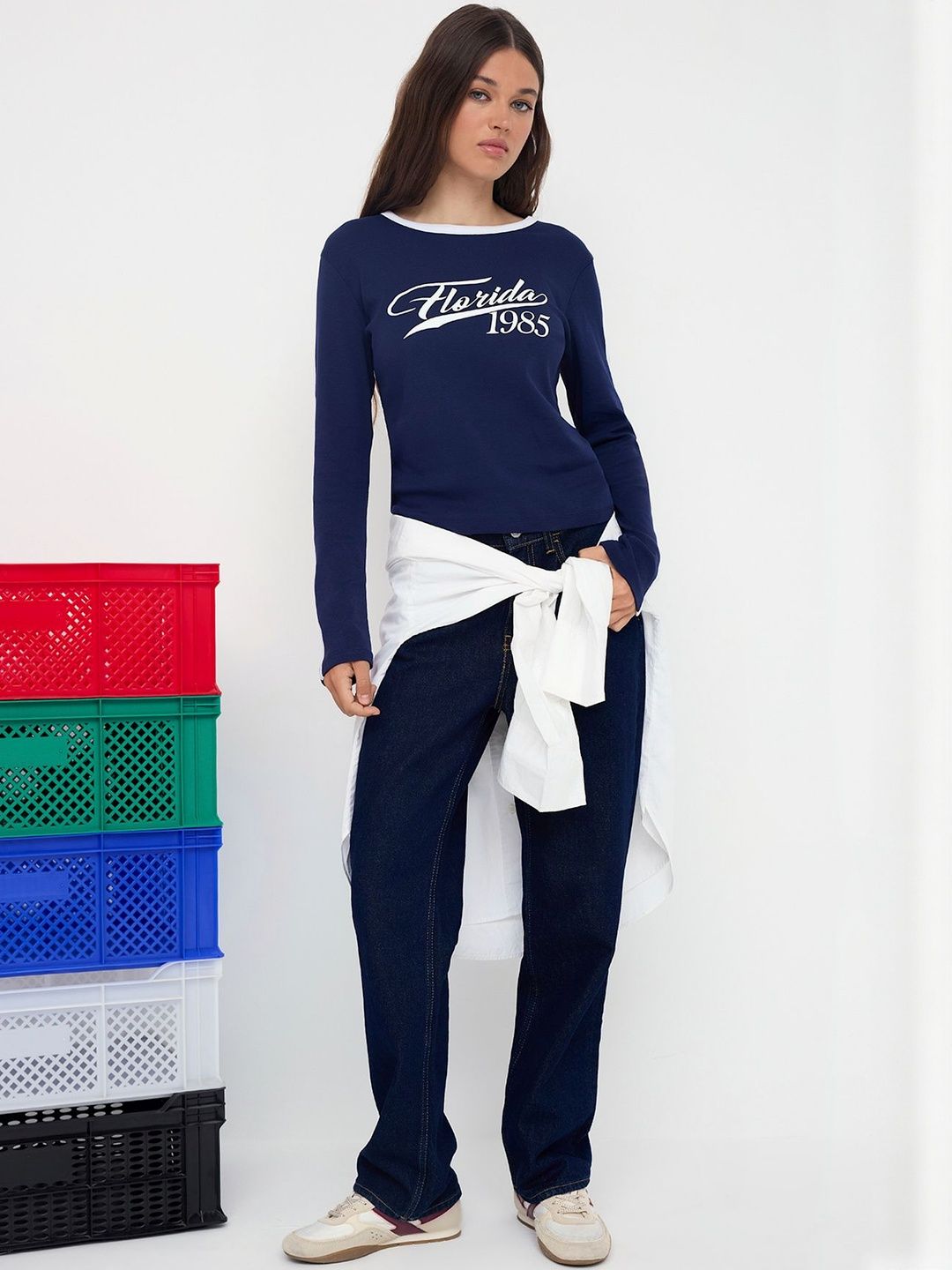 Trendyol Women Typography Printed Round Neck Pure Cotton Slim Fit T-shirt-picture-11