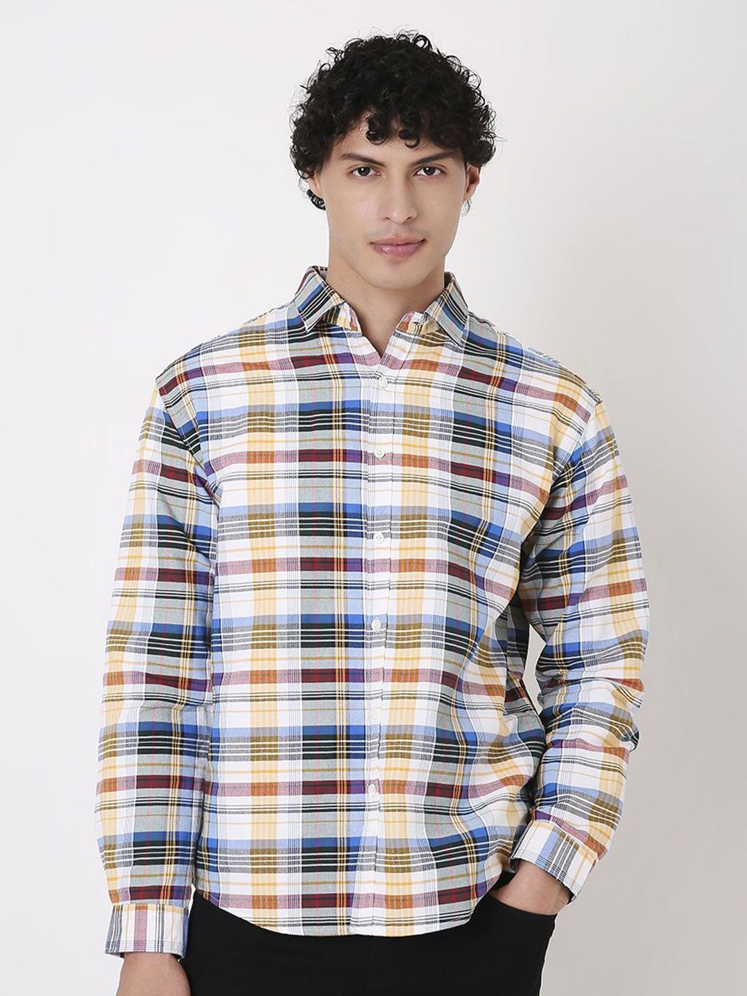 Blnk Men Relaxed Fit Checked Spread Collar Cotton Casual Shirt-picture-37