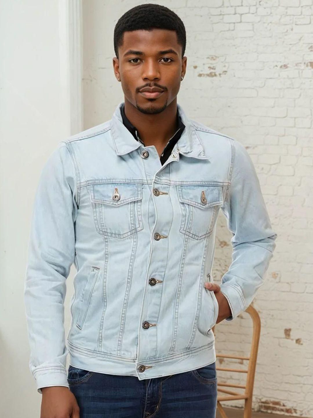 Kotty Men Spread Collar Solid Denim Jacket-picture-24