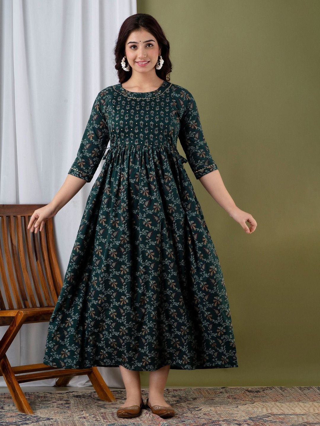 FASHION SWAG Women Floral Printed Pure Cotton Maternity Ethnic Dress-picture-55