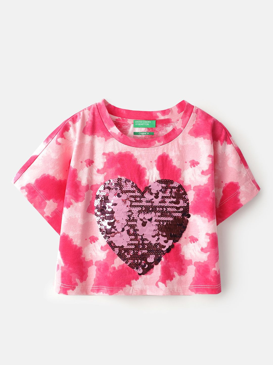 United Colors of Benetton Girls Dyed Round Neck Cotton T-shirt