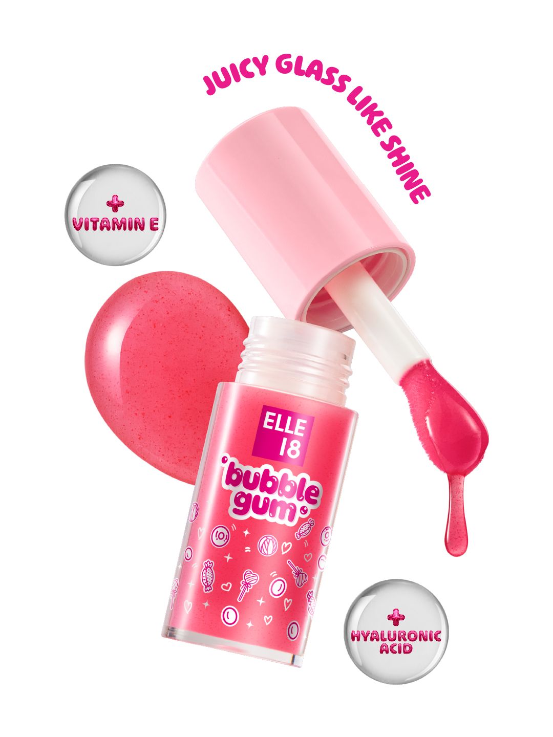 ELLE 18 Bubblegum Jelly Lip Gloss with Hyaluronic Acid & Vitamin E 5ml - Cherry