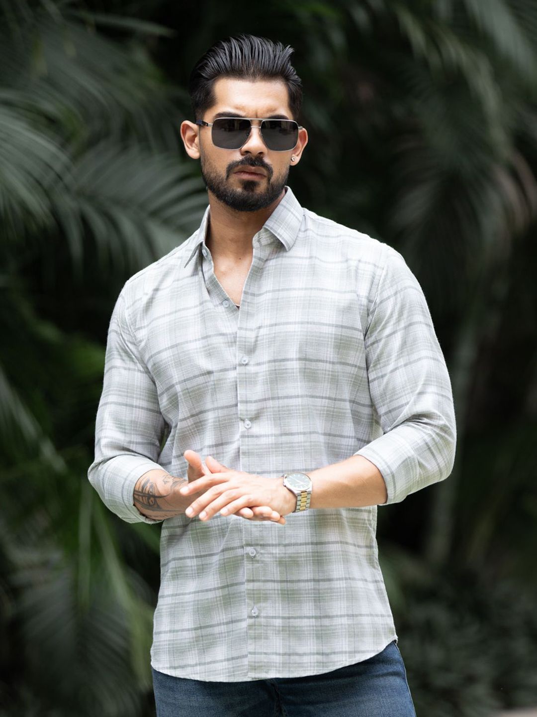 Urban Scissors Men Comfort Horizontal Stripes Checked Casual Shirt-picture-11