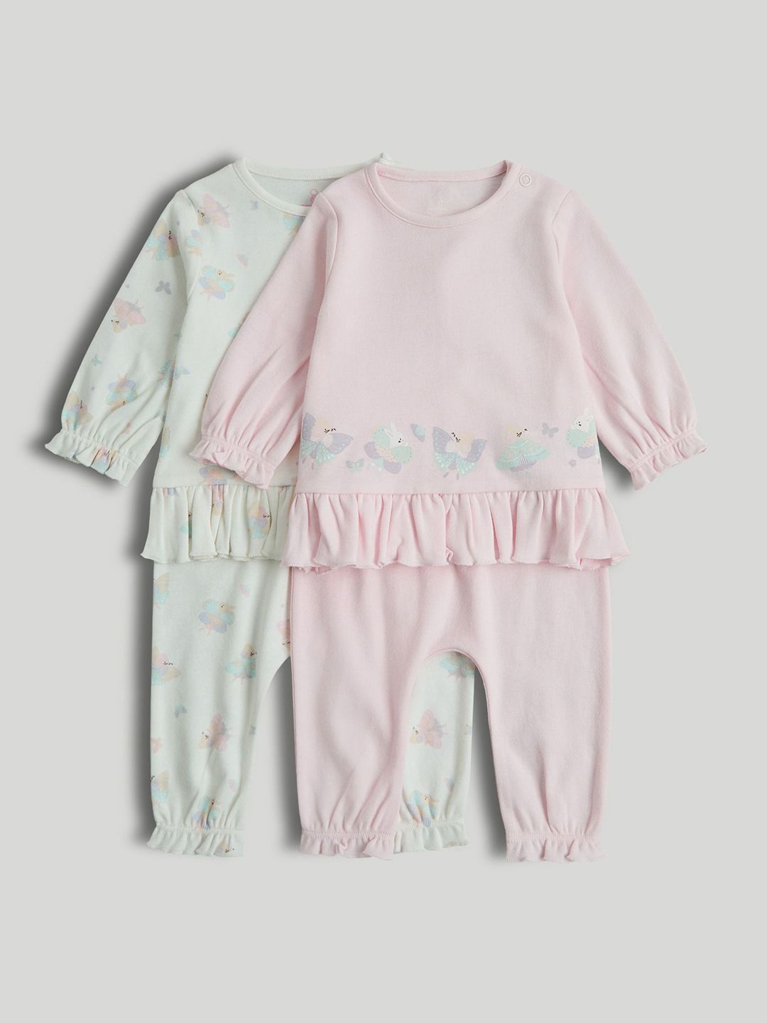 mothercare Girls Pack Of 2 Printed Long Sleeves Pure Cotton T-shirt With Trouser