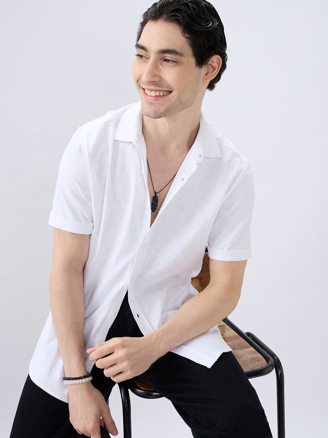 VASTRADO Men Classic Slim Fit Solid Spread Collar Cotton Casual Shirt-picture-27