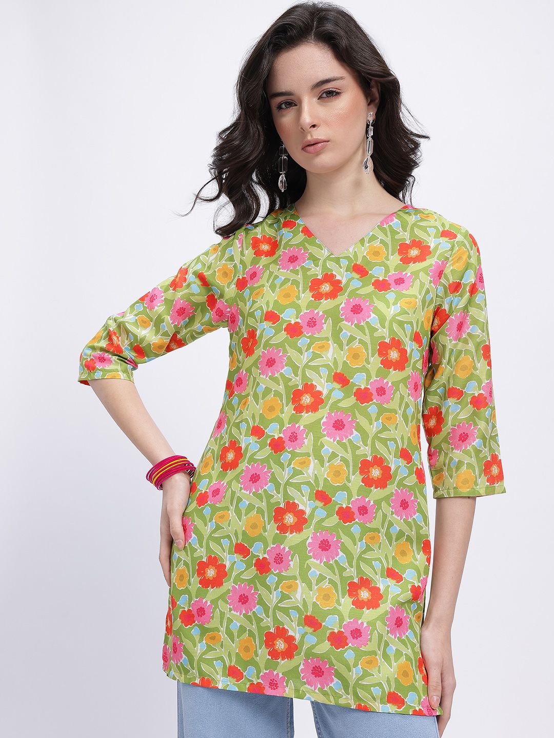 Anouk Rustic Floral Printed V-Neck Straight Kurti-picture-22