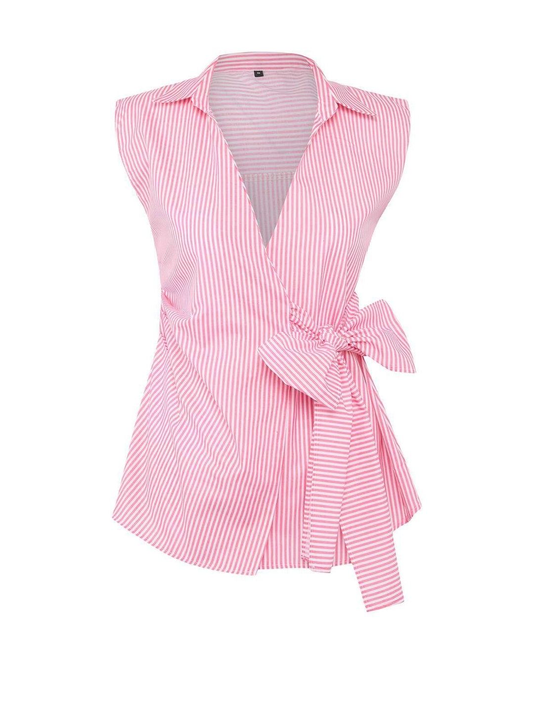 Trendyol Women Shirt Collar Striped Wrap Top-picture-20