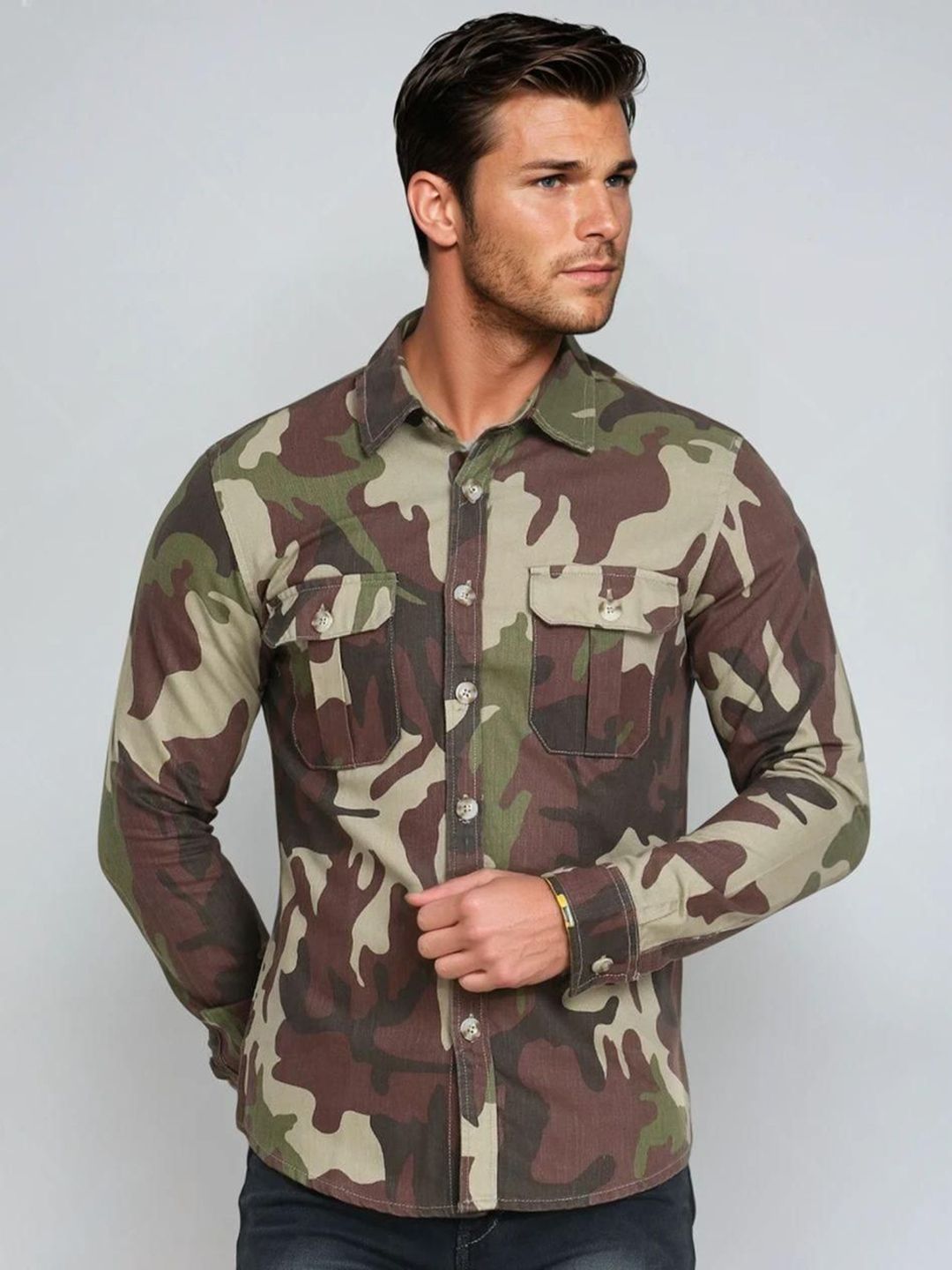 Kotty Men Spread Collar Camouflage Printed Denim Jacket-picture-36