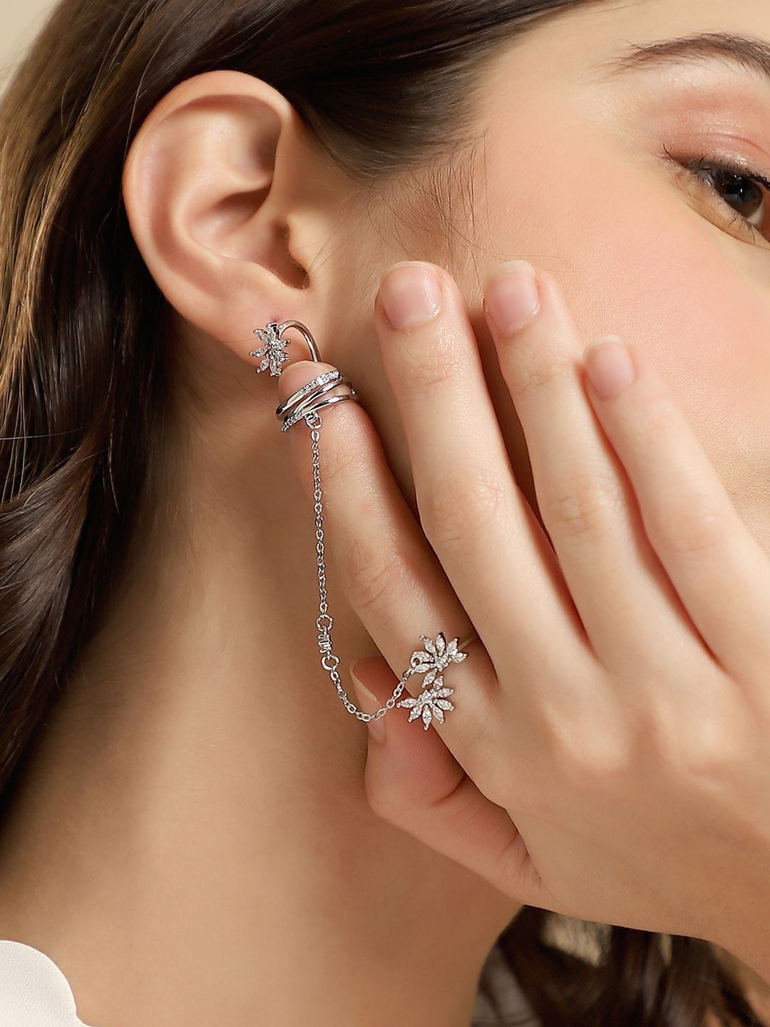 SOHI Sliver-Plated Stone-Studded Nail Ring-image-48