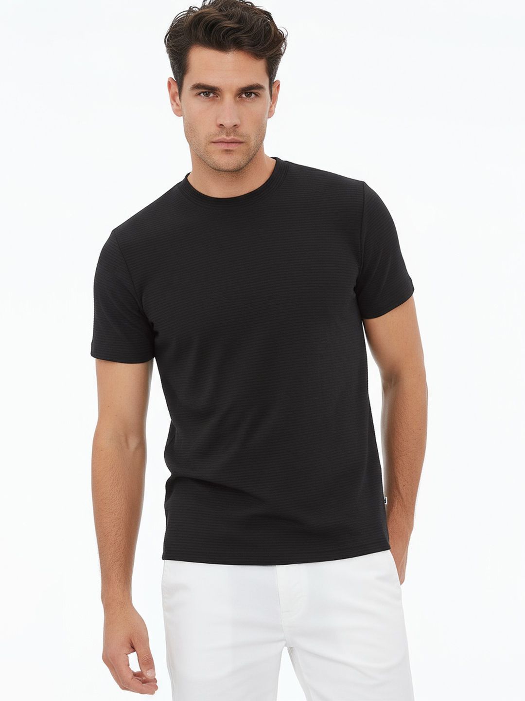 glitchez Self Design Round Neck Relaxed Fit T-shirt-picture-22