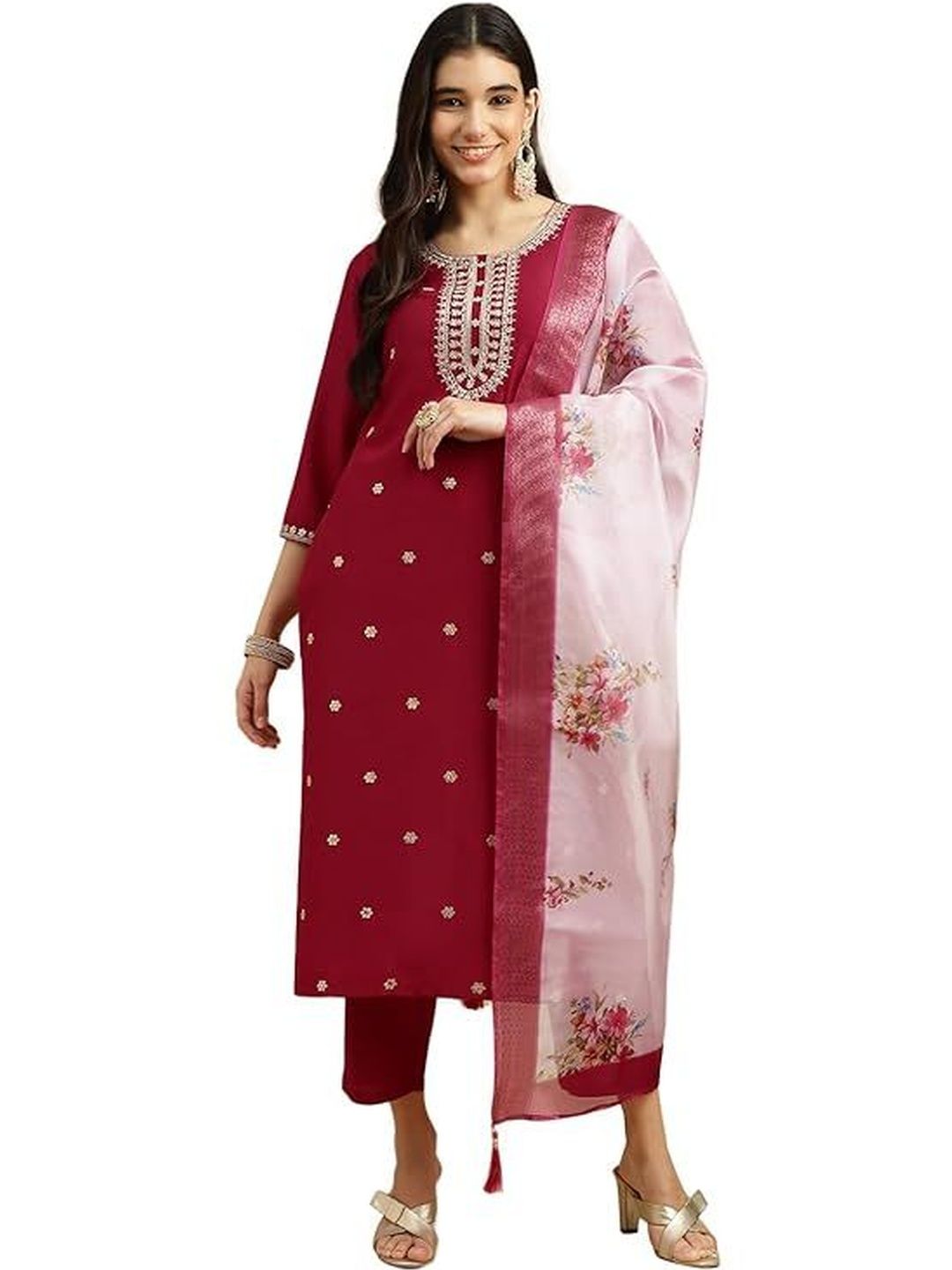 VS MALL Women Ethnic Motifs Embroidered Regular Thread Work Kurta with Trousers & With Dupatta-picture-30