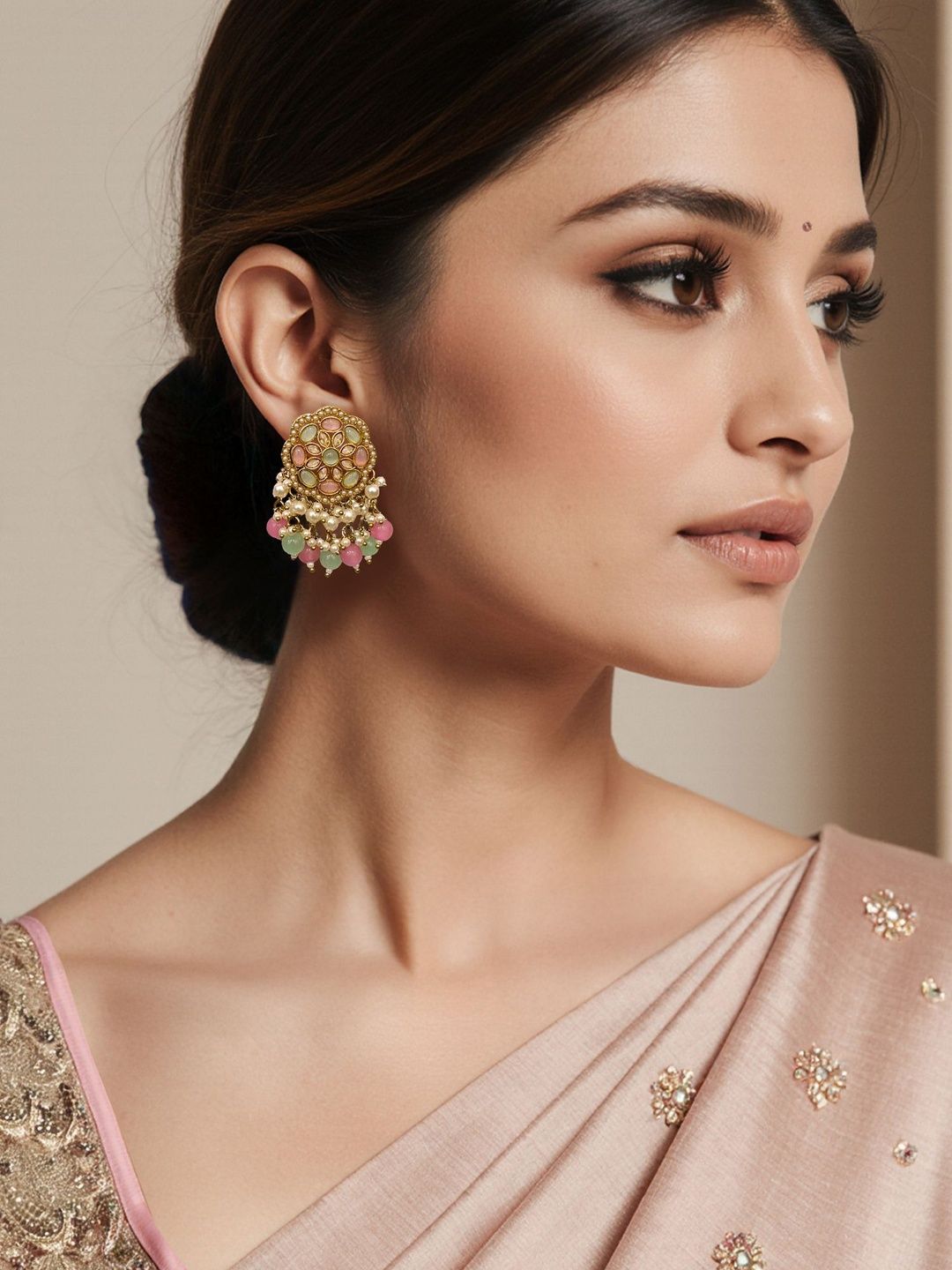 Kalakrith Milano Artificial Stones studded & Beaded Floral Shaped Drop Earrings-picture-39