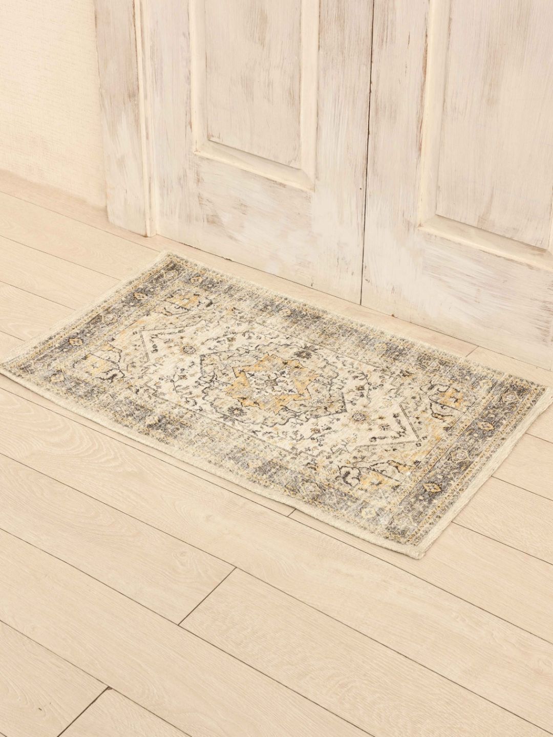 Ariana Light Yellow Cotton Printed Anti-Skid Doormats-image-1
