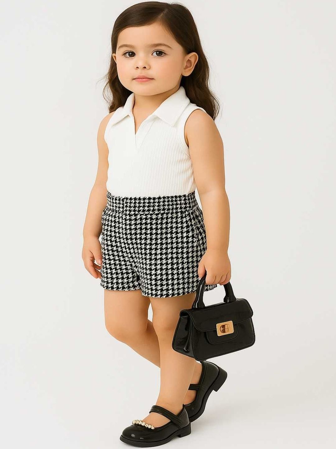 RAMIAAZ Girls White & Black Solid Cotton Blend Style Top and Shorts Clothing Set-picture-15