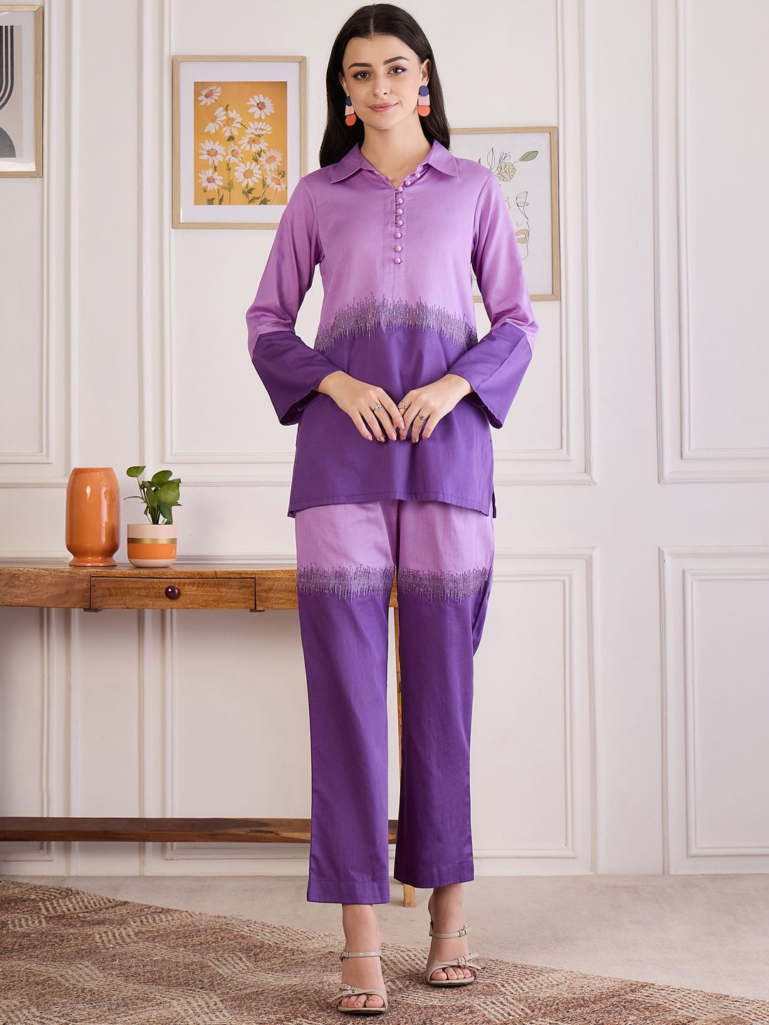 First Resort by Ramola Bachchan Embroidered Top With Trousers Co-Ords-picture-37