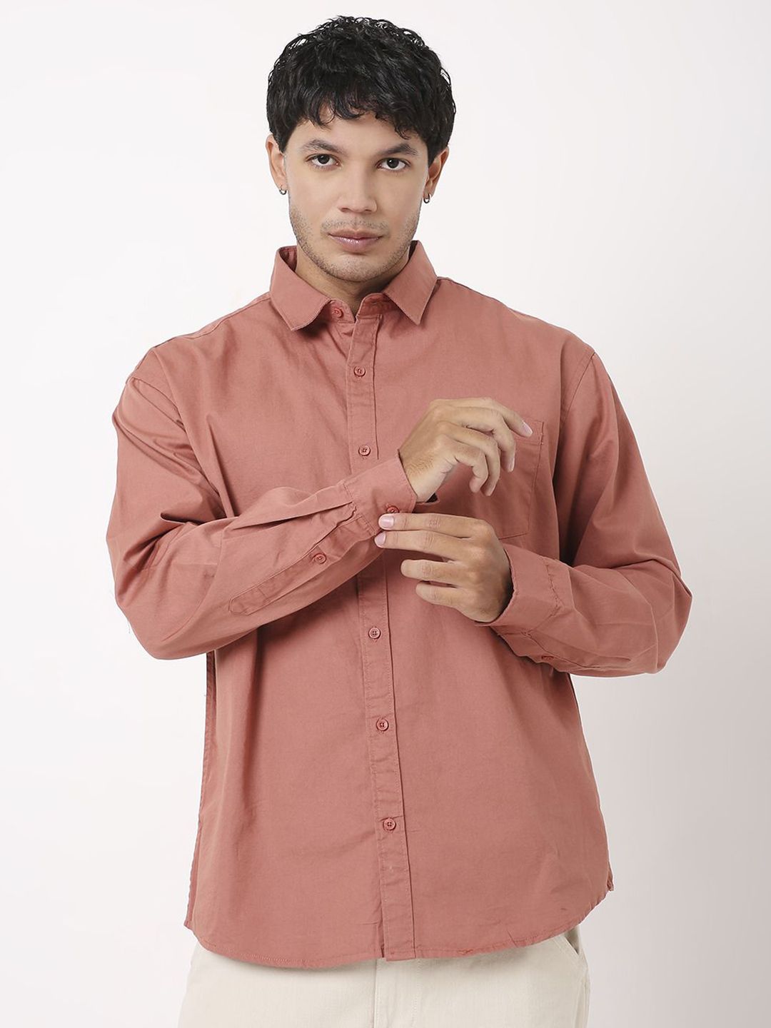 Blnk Men Relaxed Fit Solid Spread Collar Cotton Casual Shirt-picture-31