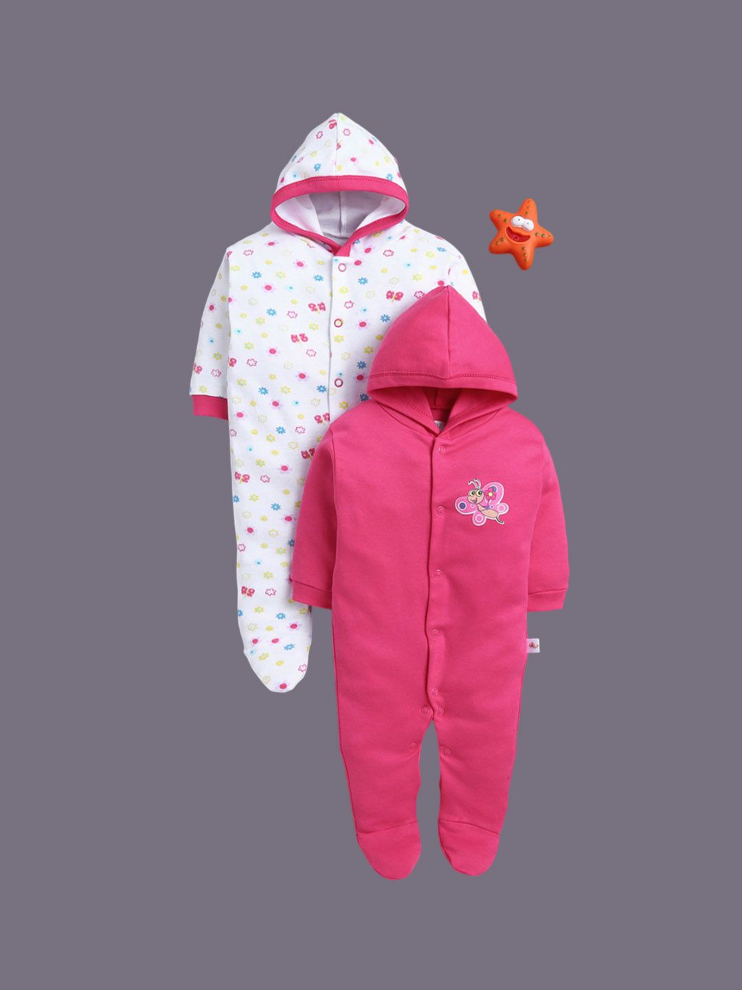 BUMZEE Girls Pack of 2 Printed Hooded Sleepsuits-picture-37