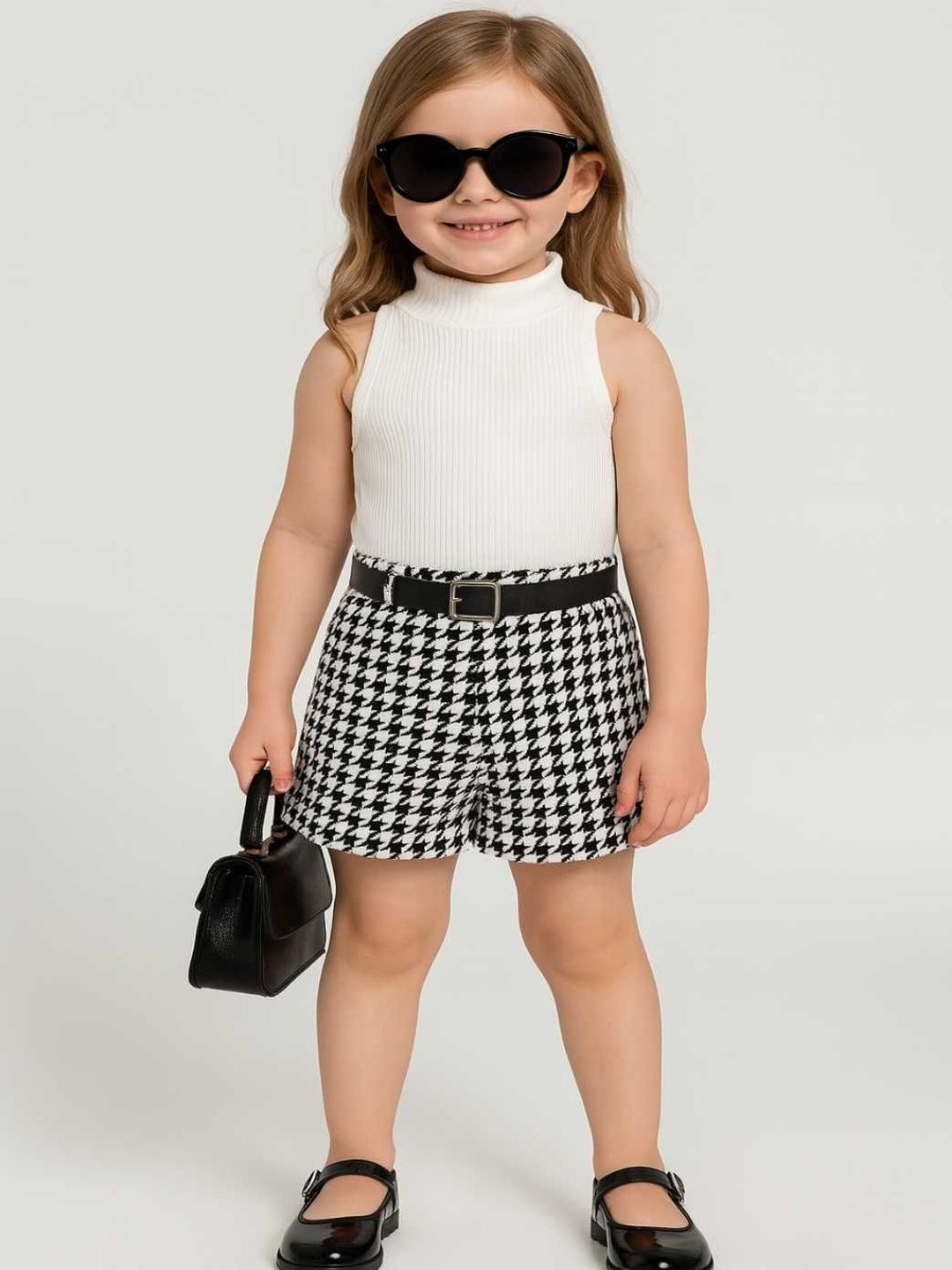 RAMIAAZ Girls White & Black Top with Shorts-image-1
