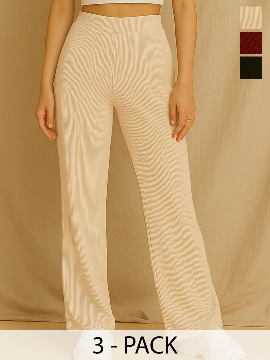 Fabflee Women Pack Of 3 Wide Leg Trousers-picture-15