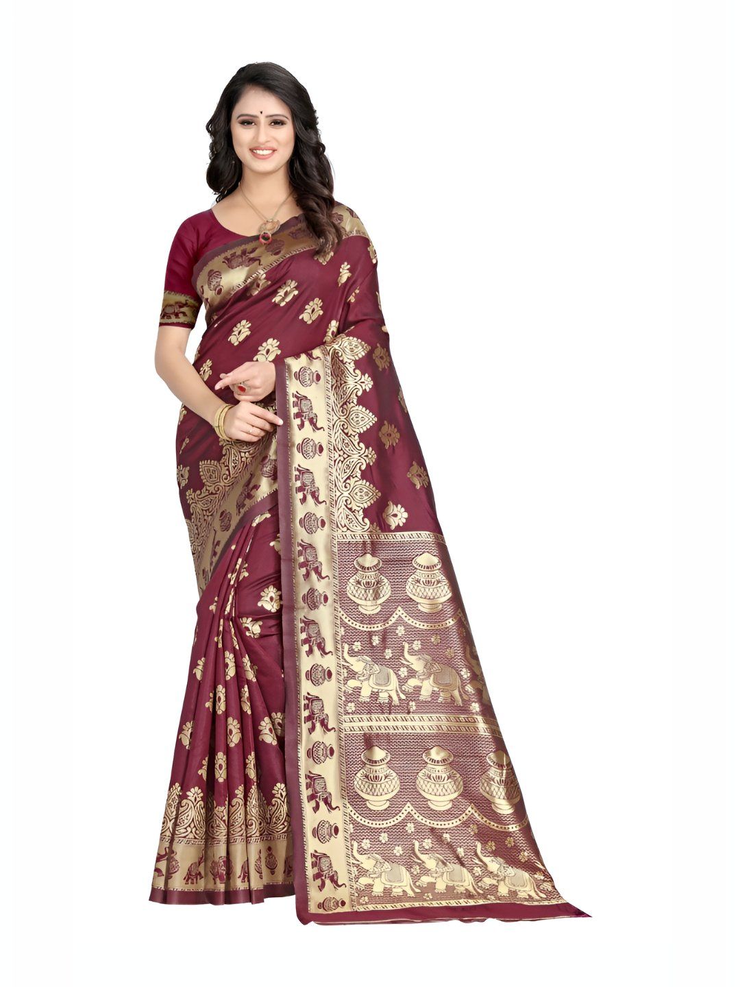 Aagrahi fashion Ethnic Motifs Zari Kanjeevaram Saree With Unstitched Blouse-picture-35