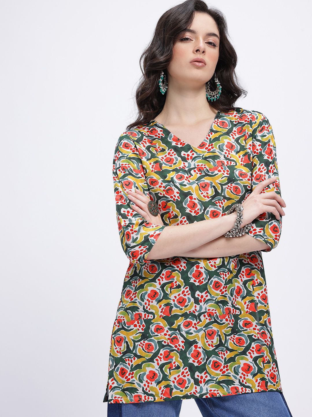 Anouk Rustic Abstract Printed V-Neck Kurti-picture-34