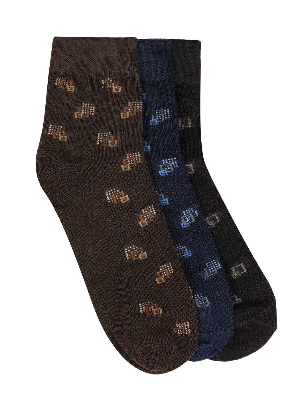 Teakwood Leathers Men Pack Of 3 Pure Cotton Patterned Above Ankle-Length Socks-picture-30