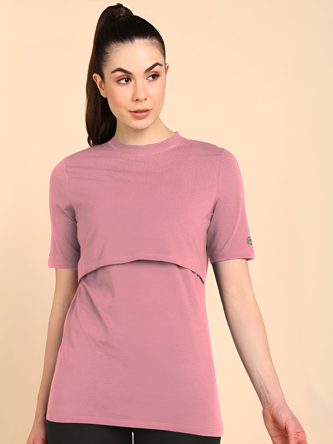 House Of Zelena Women Maternity Round Neck Layered Cotton Top-image-7