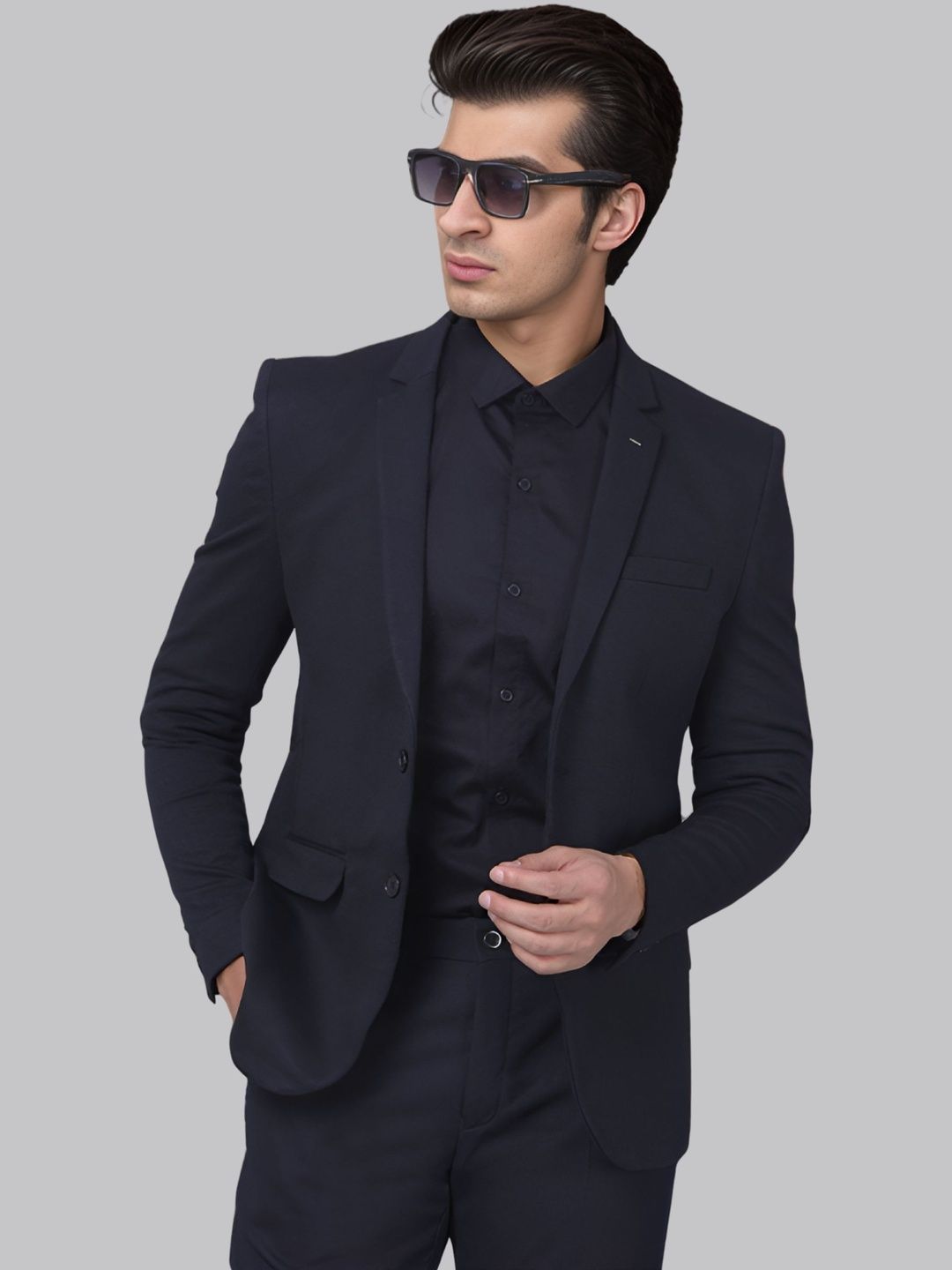 Moda Rapido Men Navy Blue Solid Notched Lapel Single-Breasted Blazer-picture-18